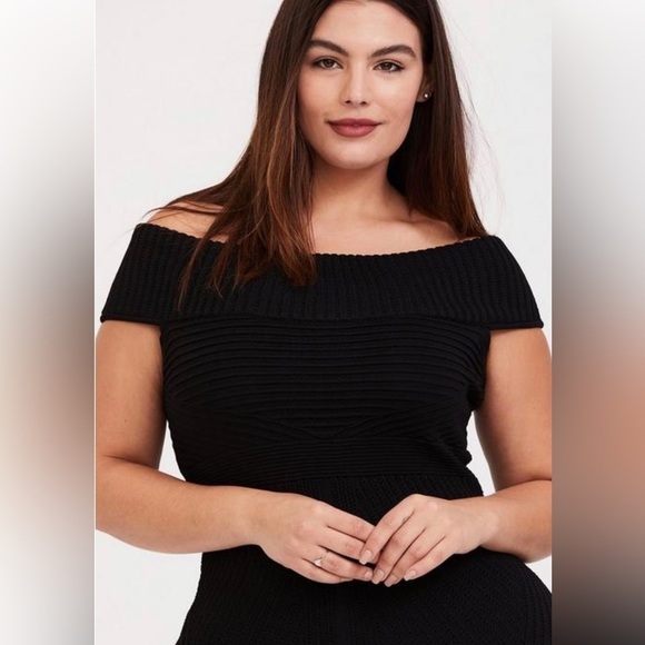 New TORRID 3 Black Sweater Trumpet Knit Midi Dress Off shoulder 3X $85 - Picture 2 of 6